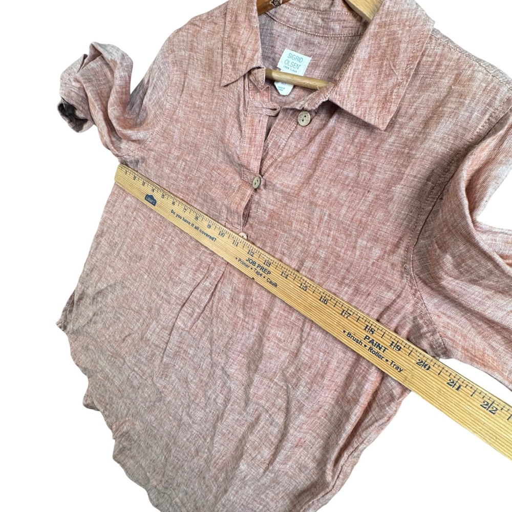 Sigrid Olsen Linen Tunic Womens S Coral Pink Coastal Chic Roll Tab Sleeve - Picture 6 of 8